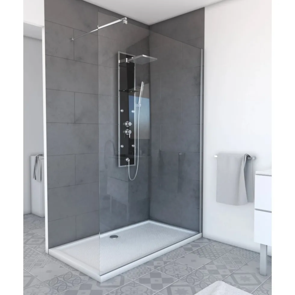 Paroi de douche fixe chromée Parma 2 - verre transparent AURLANE
