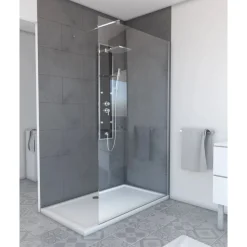 Paroi de douche fixe chromée Parma 2 - verre transparent AURLANE