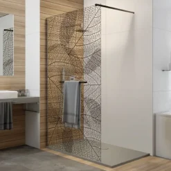 Paroi de douche fixe 120 cm sérigraphié végétal noir - profilé noir mat - Frisbee LEDA