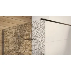Paroi de douche fixe 120 cm sérigraphié végétal noir - profilé noir mat - Frisbee LEDA