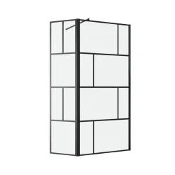 Paroi de douche fixe + volet noir mat - verre transparent - Bricks AURLANE
