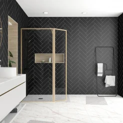 Paroi de douche fixe + volet or brossé - verre transparent - Golden Edge AURLANE