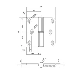 Paumelle à lame fermée en inox - menuiserie bois - 80x80 ARGENTA