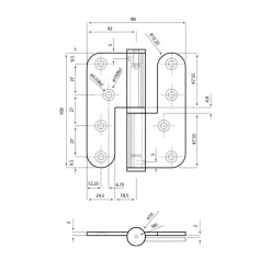 Paumelle à lame ouverte - menuiserie bois - inox brossé - 100x86 mm ARGENTA