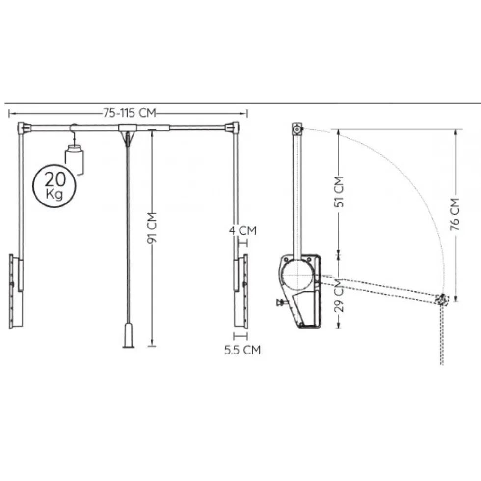 Penderie escamotable double 20 kg - SUPERLIFT - aluminium AMBOS