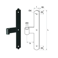 Penture de milieu en té - festonnée - acier phorétique noir - 320 mm TORBEL