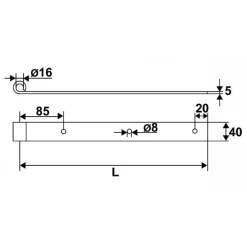 Penture droite à bouts carrés en inox 316L - 40x5 mm - Ø16 mm TORBEL