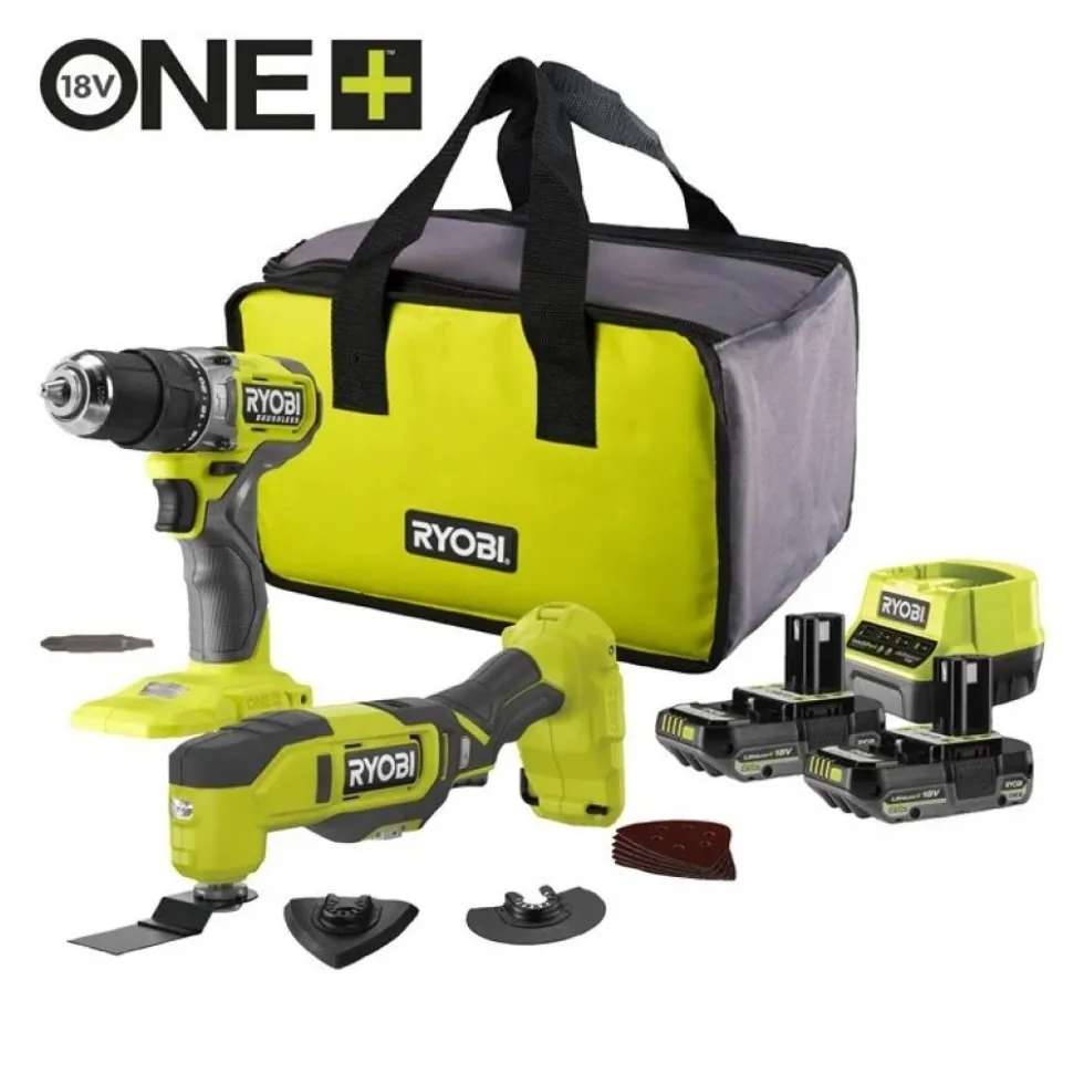 Perceuse-visseuse à percussion 18V One+ - 2 Batteries 2,0Ah - Chargeur - Multitool OFFERT RYOBI