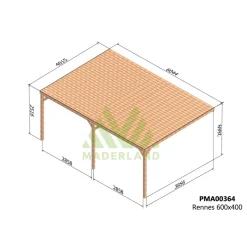 Pergola adossée couverte bois Rennes 6 x 4m - PMA00364 MADERLAND