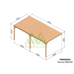 Pergola adossée couverte bois Rennes 6 x 3m - PMA00363 MADERLAND