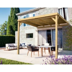 Pergola adossée couverte bois Rennes 4 x 4m - PMA00344 MADERLAND