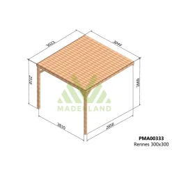 Pergola adossée couverte bois Rennes 3 x 3m - PMA00333 MADERLAND