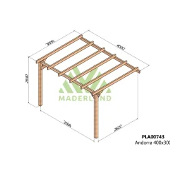 Pergola adossée en bois Andorra 4 x 3 m MADERLAND