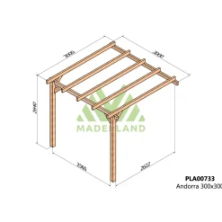 Pergola adossée en bois Andorra 3 x 3 m MADERLAND