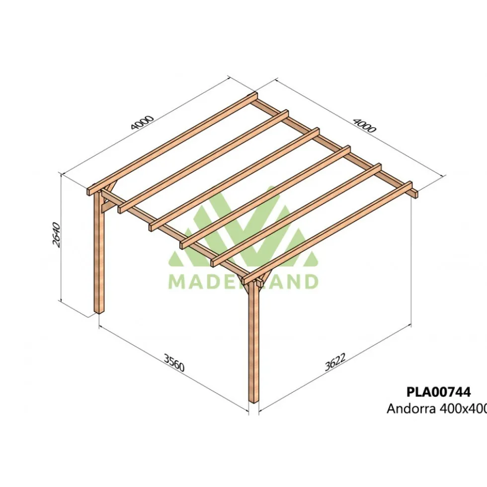 Pergola adossée en bois Andorra 4 x 4 m MADERLAND