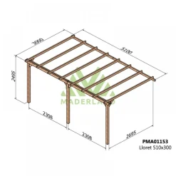 Pergola adossée en bois Lloret 5,1x 3 x 2,49 m - PMA01153 MADERLAND