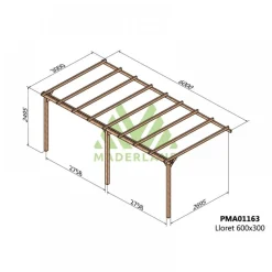 Pergola adossée en bois Lloret 6 x 3 x 2,49 m - PMA01163 MADERLAND