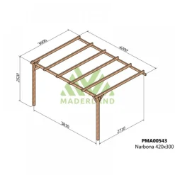 Pergola adossée en bois Narbonne 4,2 x 3 x 2,52 m - PMA00543 MADERLAND