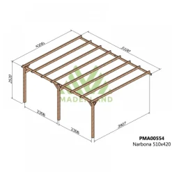 Pergola adossée en bois Narbonne 5,1 x 4,2 x 2,52 m - PMA00554 MADERLAND