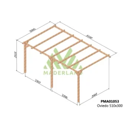 Pergola adossée en bois Oviedo 5,1 x 3x 2,51 m - PMA01053 MADERLAND