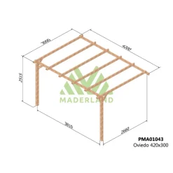 Pergola adossée en bois Oviedo 4,2 x3 x 2,51 m - PMA01043 MADERLAND