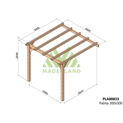 Pergola adossée en bois Palma 3 x 3 x 2,64 m MADERLAND
