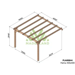 Pergola adossée en bois Palma 4 x 4 x 2,64 MADERLAND