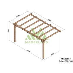 Pergola adossée en bois Palma 5 x 3 x 2,64 m MADERLAND