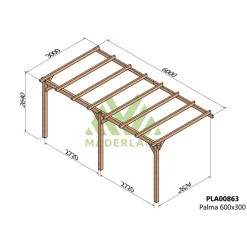 Pergola adossée en bois Palma 6 x 3 x 2,64 m MADERLAND