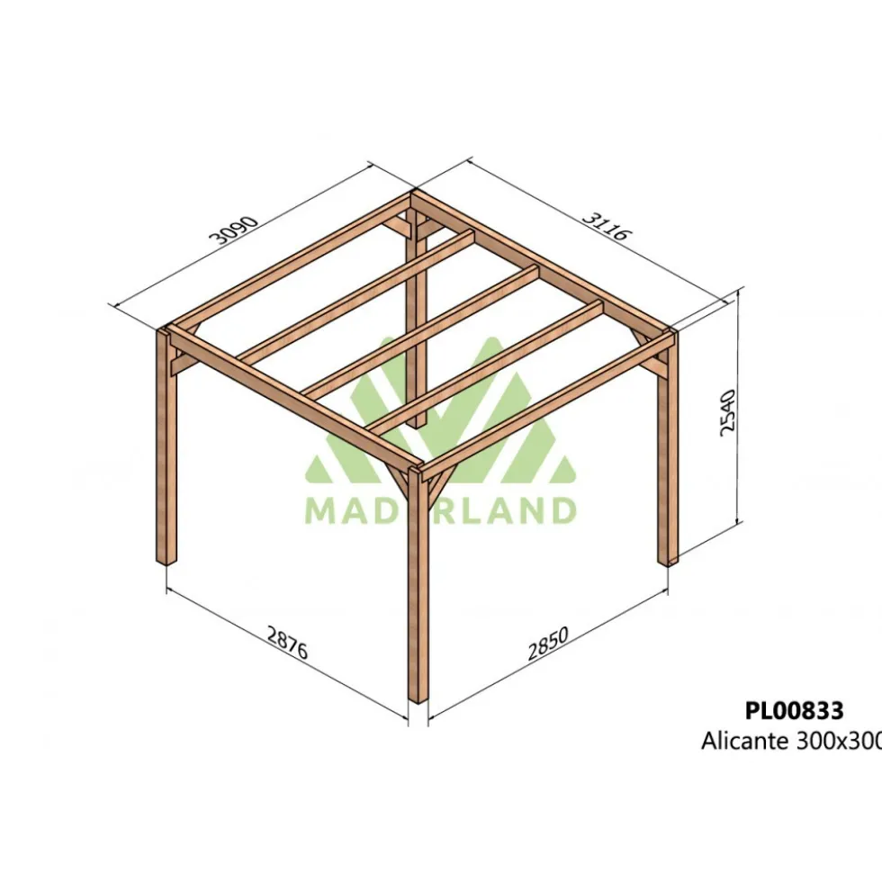Pergola autoportante en bois lamellé-collé Alicante - 3 x 3 m MADERLAND