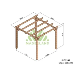 Pergola autoportante en bois lamellé-collé Stiges - 3 x 3 m MADERLAND