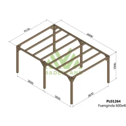 Pergola autoportante en bois lamellé-collé Fuengirola 6x4x2,5m-PL01264 MADERLAND
