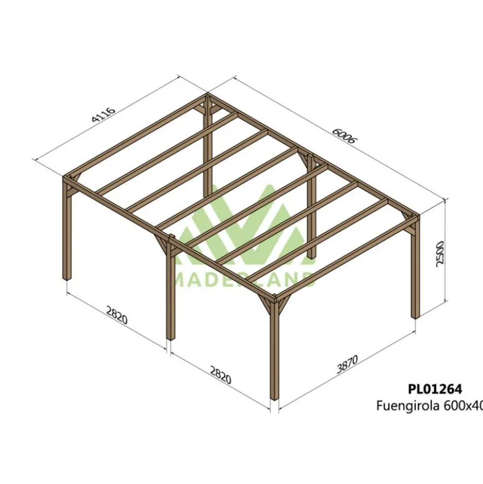 Pergola autoportante en bois lamellé-collé Fuengirola 6x4x2,5m-PL01264 MADERLAND