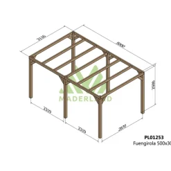 Pergola autoportante en bois lamellé-collé Fuengirola 5x3x2,5m-PL01253 MADERLAND