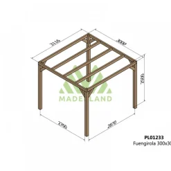 Pergola autoportante en bois lamellé-collé Fuengirola 3x3x2,5m-PL01233 MADERLAND
