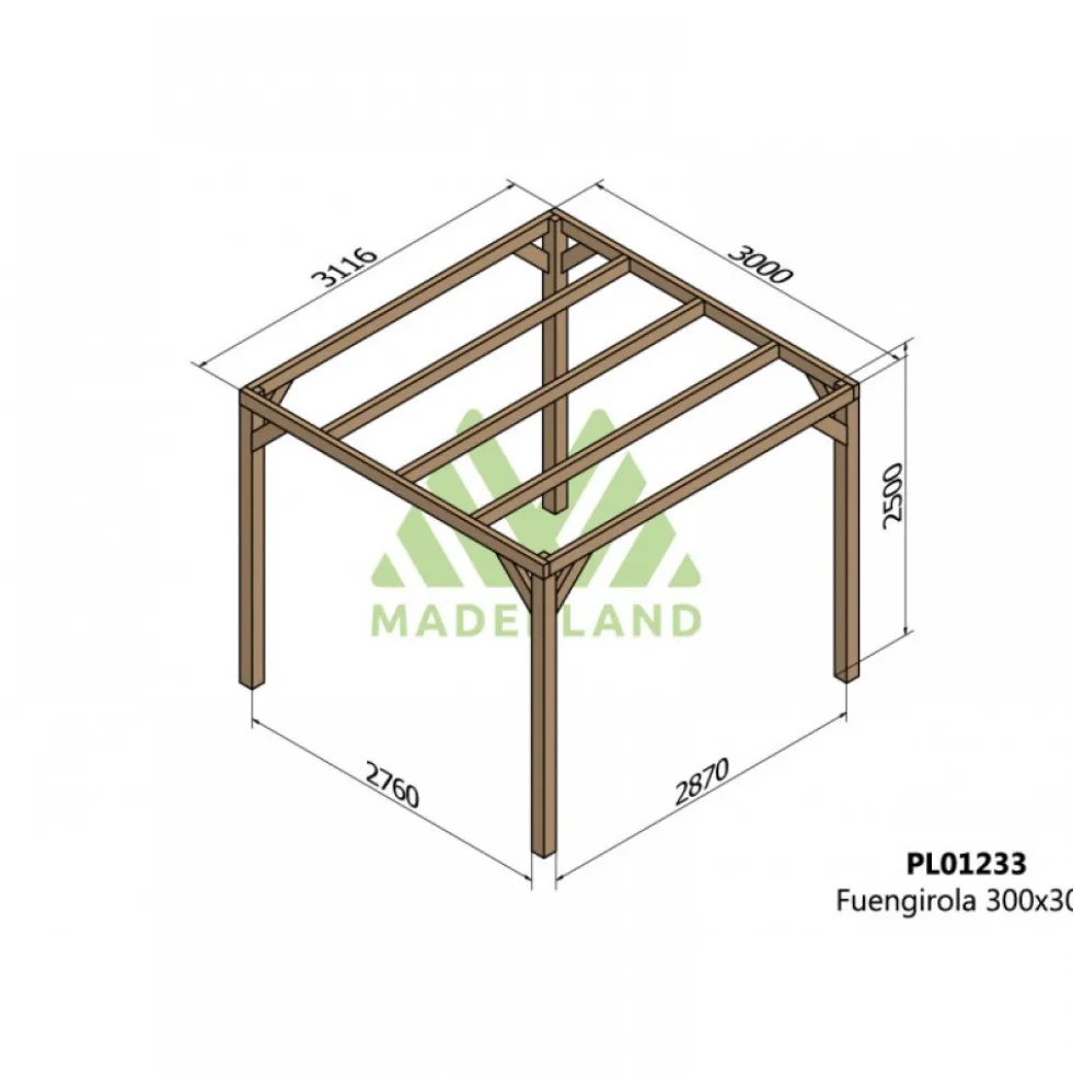 Pergola autoportante en bois lamellé-collé Fuengirola 3x3x2,5m-PL01233 MADERLAND