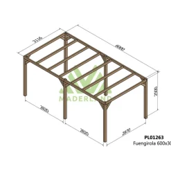 Pergola autoportante en bois lamellé-collé Fuengirola 6x3x2,5m-PL01263 MADERLAND