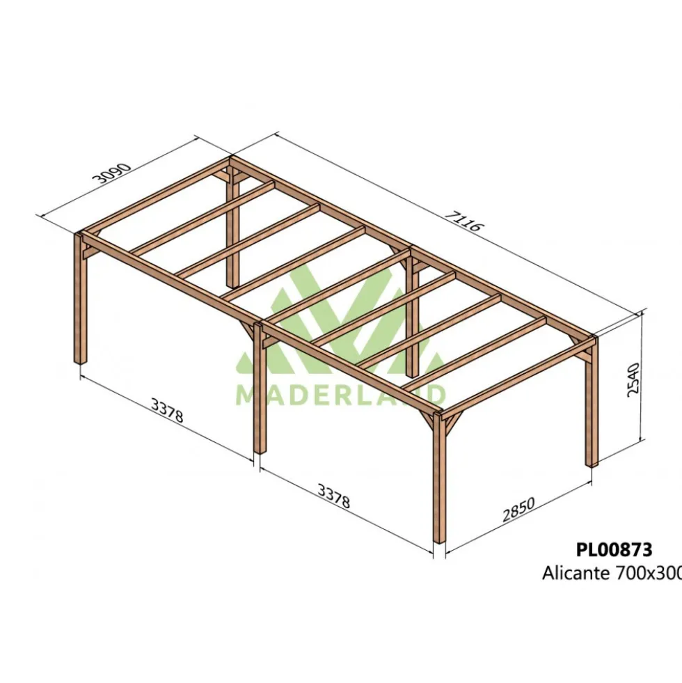 Pergola autoportante en bois lamellé-collé Alicante - 7 x 3 m MADERLAND
