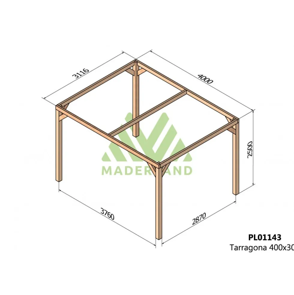 Pergola autoportante en bois lamellé-collé Tarragona - 4 x 3 m MADERLAND