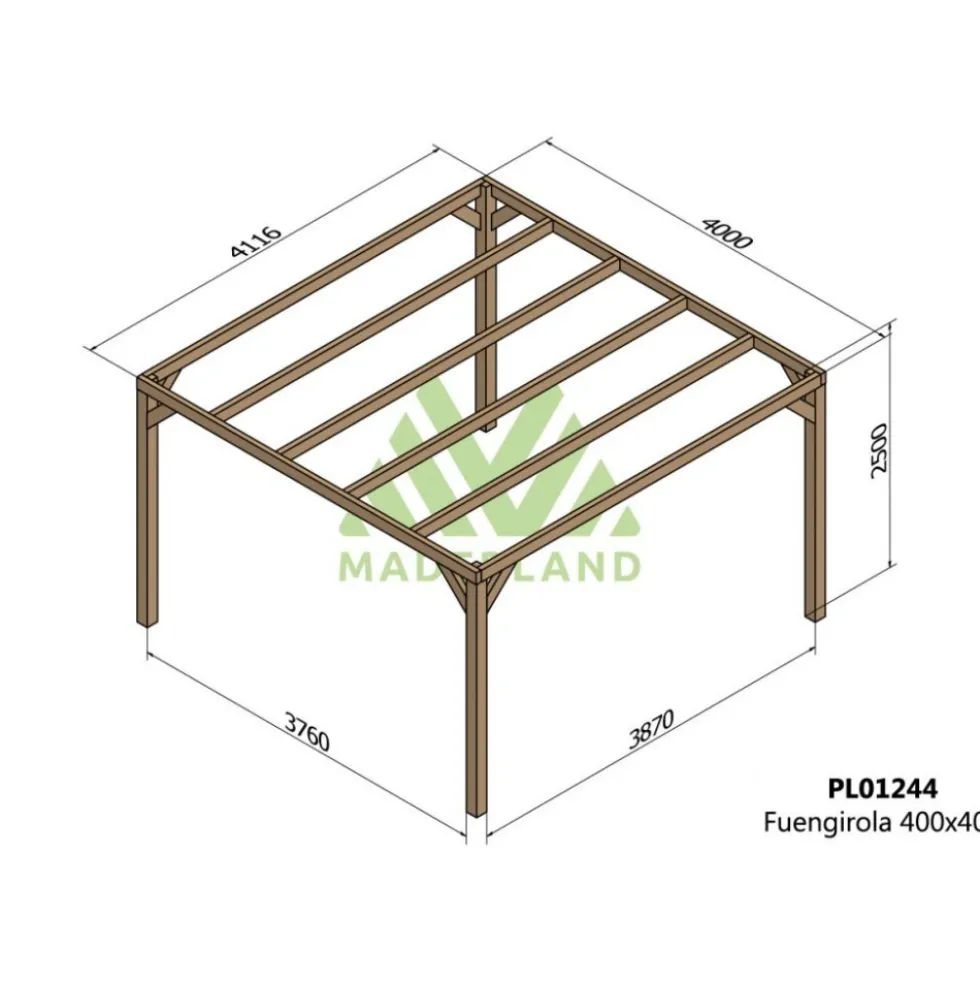 Pergola autoportante en bois lamellé-collé Fuengirola 4x4x2,5m-PL01244 MADERLAND