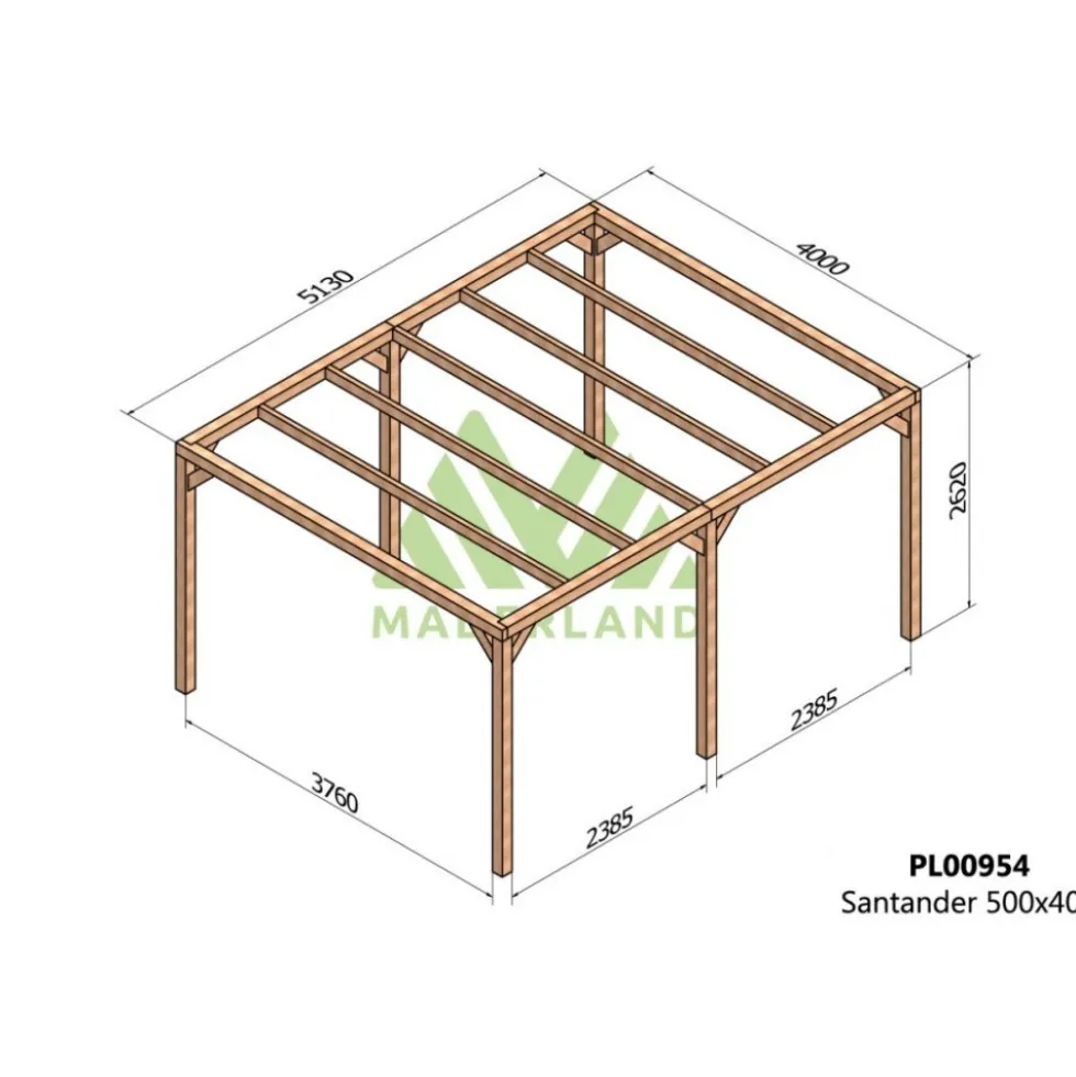 Pergola autoportée en bois lamellé-collé Santander 5 x 4 m MADERLAND