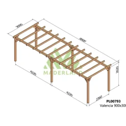 Pergola autoportée en bois lamellé-collé Valencia 10 x 3 m MADERLAND