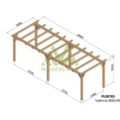 Pergola autoportée en bois lamellé-collé Valencia 8 x 3 m MADERLAND