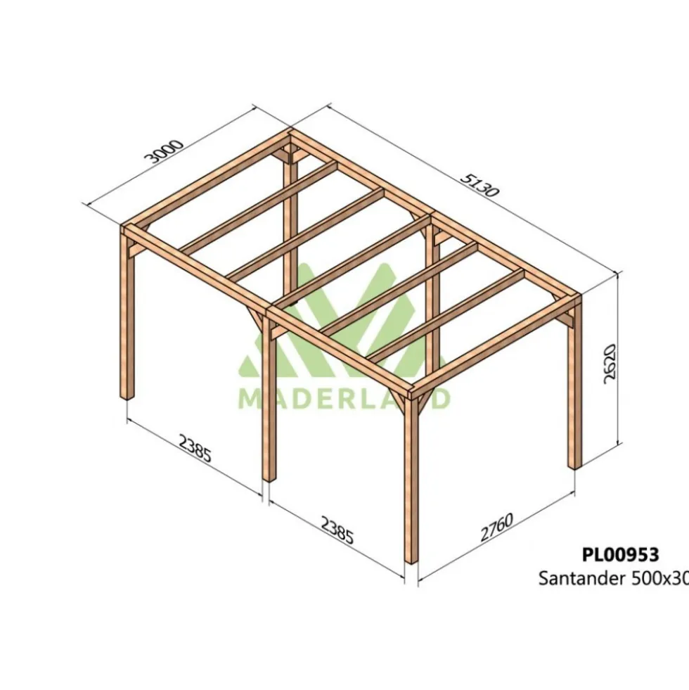 Pergola autoportée en bois lamellé-collé Santander 5 x 3 m MADERLAND
