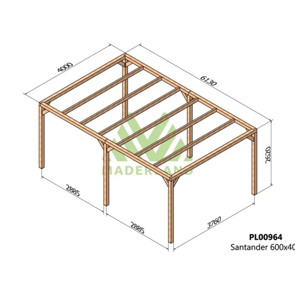 Pergola autoportée en bois lamellé-collé Santander 6 x 4 m MADERLAND