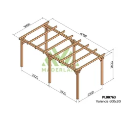 Pergola autoportée en bois lamellé-collé Valencia 6 x 3 m MADERLAND