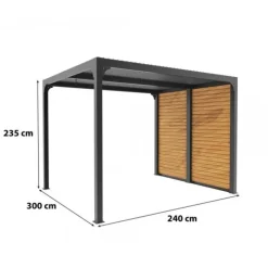Pergola bioclimatique alu gris avec ventelles latérales - 2,40x3 m - 7,20 m2 HABRITA