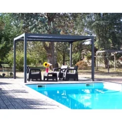 Pergola bioclimatique alu gris avec ventelles latérales - 3,60x3,00 m - 10,80 m2 HABRITA