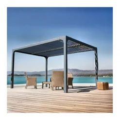 Pergola bioclimatique alu gris avec ventelles latérales - 3,60x3,00 m - 10,80 m2 HABRITA