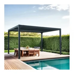 Pergola bioclimatique alu gris avec ventelles latérales - 3,60x3,00 m - 10,80 m2 HABRITA